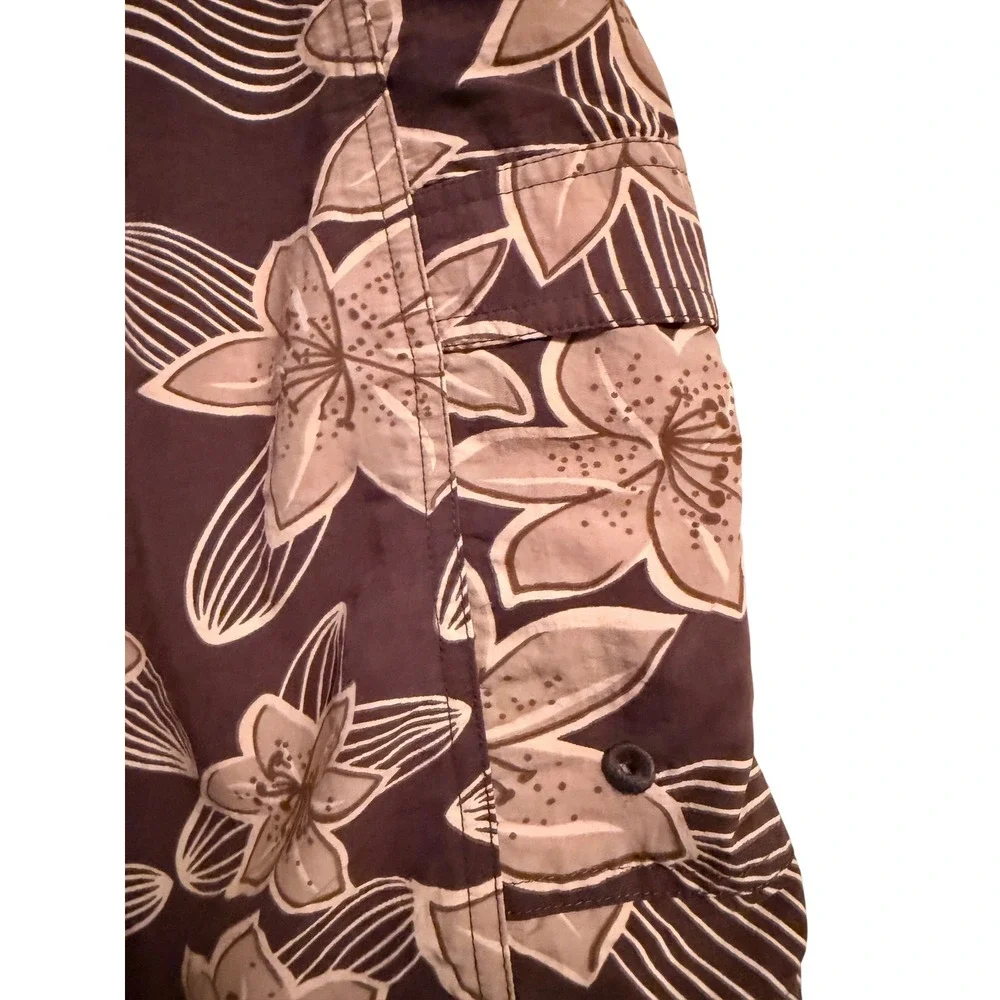 Tommy Bahama Bungalow Brand Mens XL Floral Swim Trunks Plum Brown Nylon Shorts